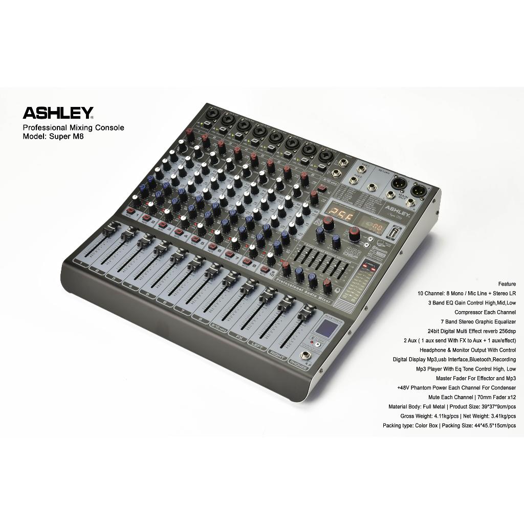 Mixer Ashley Super M 8 STANDAR / M 4 COMPRESOR / M 8 COPRESOR - Original 8 Channel Bluetooth - VARIASI: SUPER M8 STANDAR / SUPER M8 COMPRESOR / SUPER M4 COMPRESOR
