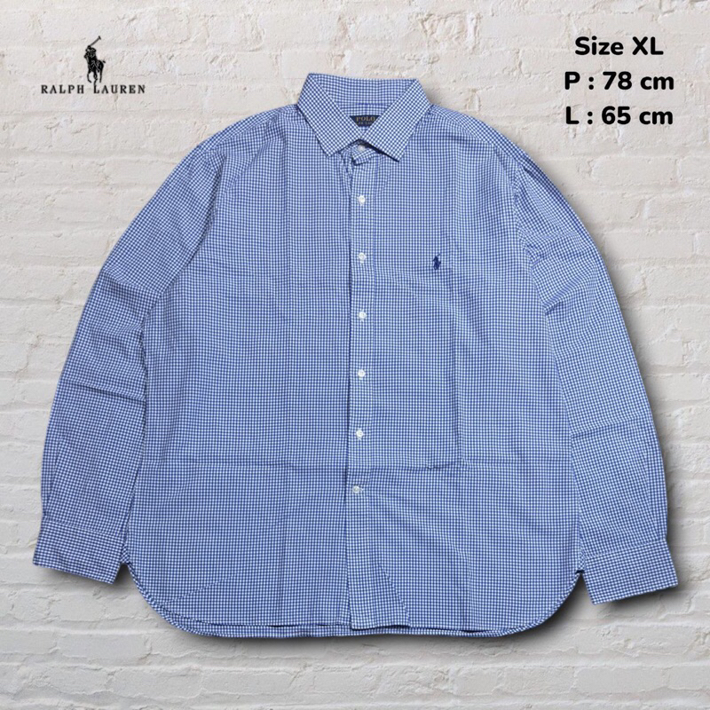 Size XL Kemeja Panjang Polo Ralph Lauren Gingham Biru Original Second Preloved #K14
