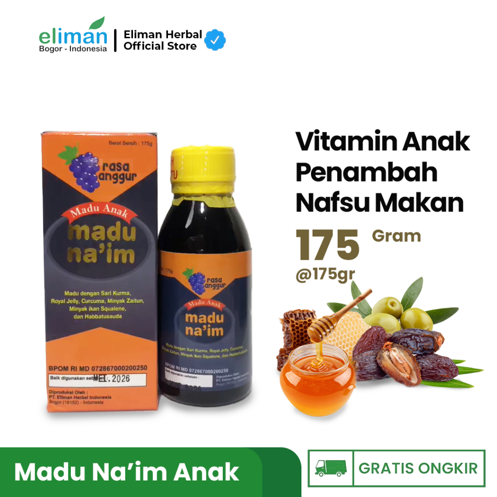 

ELIMAN - Madu Anak Na’im 175 gram Nutrisi Tambahan dan Meningkatkan Nafsu Makan Anak