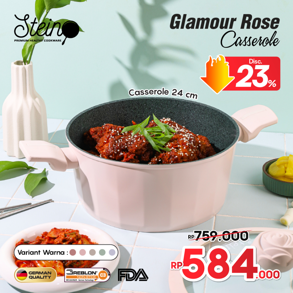 STEIN Rose Casserole 24cm | Anti-Lengket | 6 Layer Granite German Coating