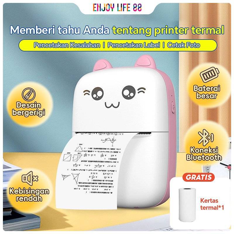 Alat Printer Thermal Mini Portable Label Thermal Memo Receipt Printer Bluetooth Mesin Cetak Barcode 