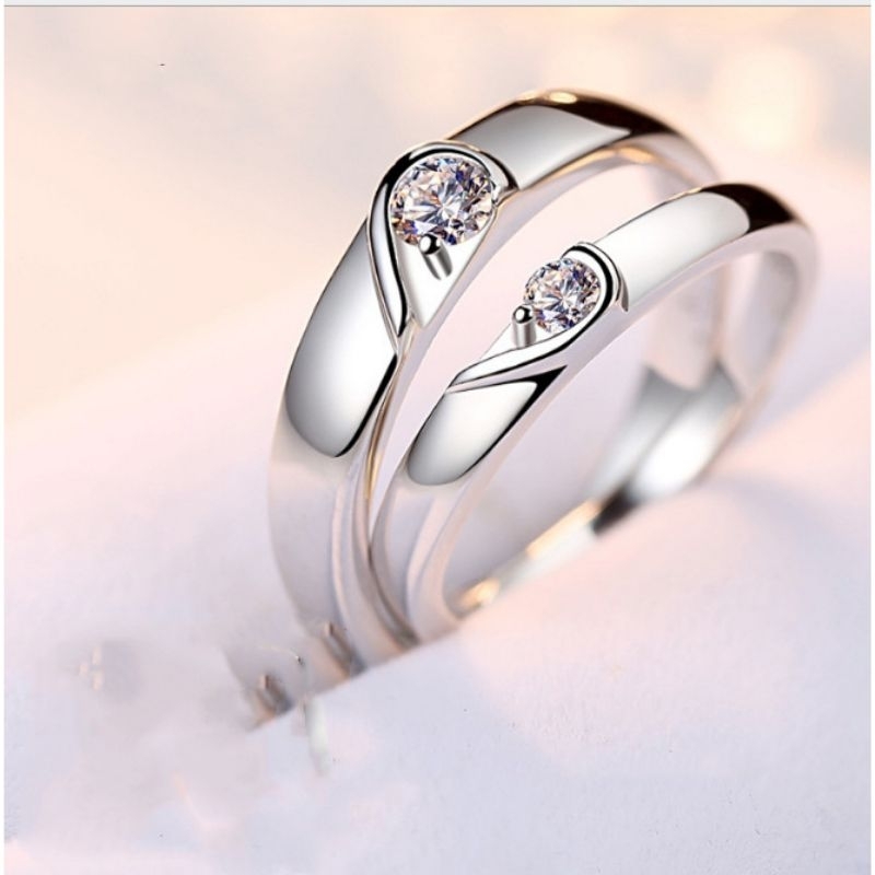 Kualitas Super Cincin Couple Perak S925 Tunangan Nikah Kawin Ring Adjustable Ring Pria Wanita