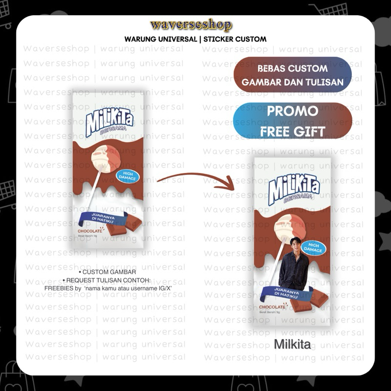 [STICKER CUSTOM] STIKER MILKITA LOLIPOP RASA COKLAT SACHET CUSTOM BEBAS KONSER KPOP FREEBIES MILKITA