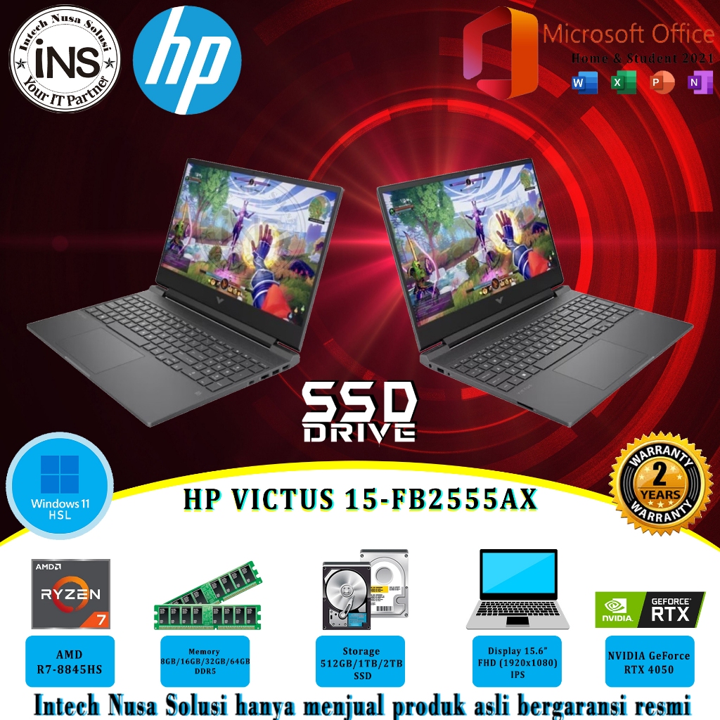 HP VICTUS 15-FB2555AX Ryzen 7 8845HS 64GB 1TB WIN11+OHS2021 2YR