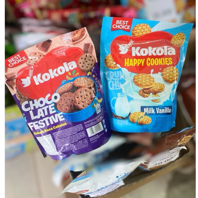 

Kokola Biskuit Pouch Coklat, Vanila, Coconut