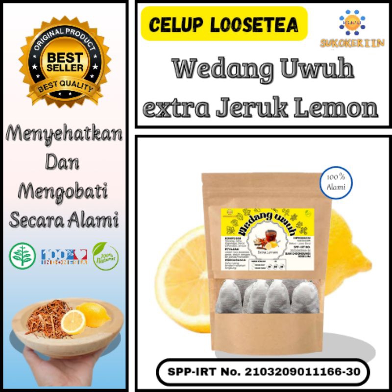 

SUKOKERIIN : Isi 10 & 20 Kantong Loose tea Celup - Wedang Uwuh Extra Jeruk Lemon Siap Seduh Air