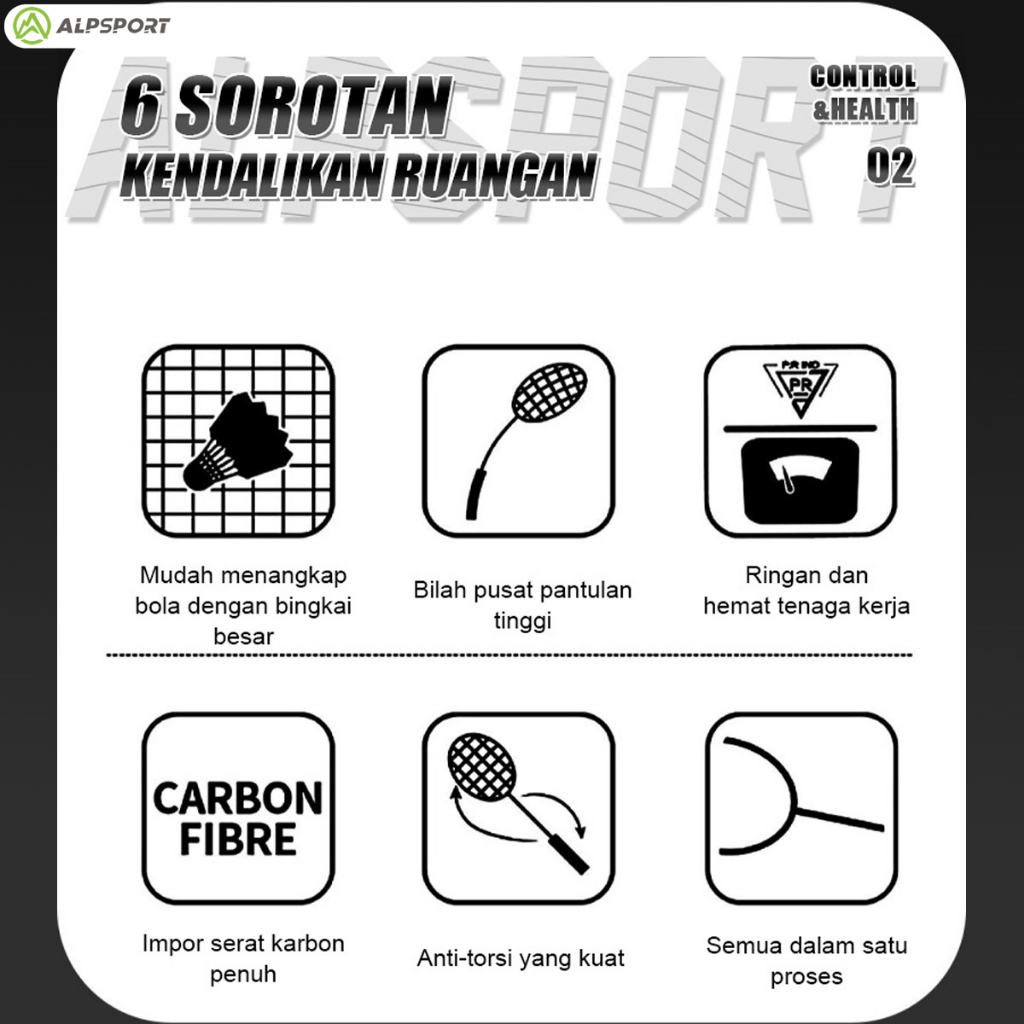 NEW BESTPROMO ALPSPORT SR DUA SISI 9U 58G MAX 35LBS T800 RAKET BULU TANGKIS WARNA G5 100% PERSEN