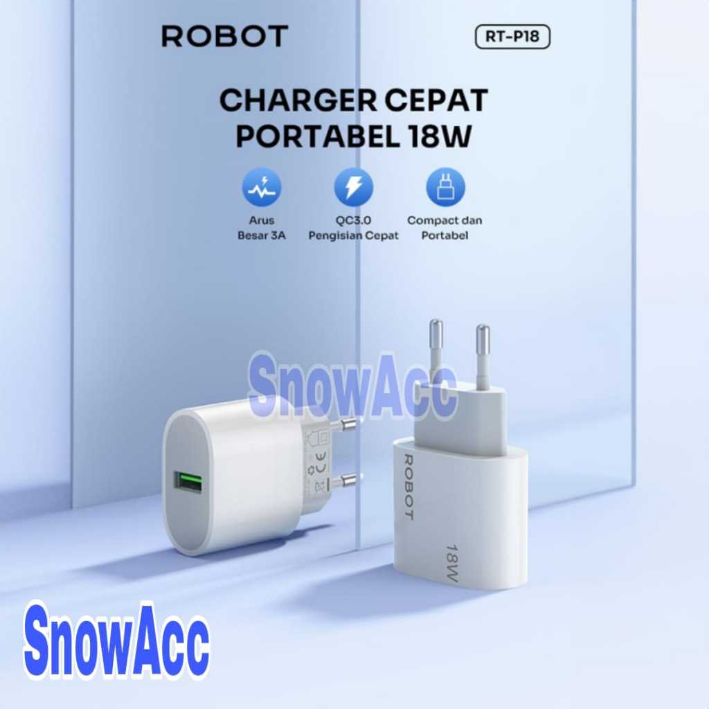 ROBOT RT-P18 ADAPTOR CHARGER 3A BATOK CHARGER QUICK CHARGING ROBOT RT-P18 QC3.0 18W