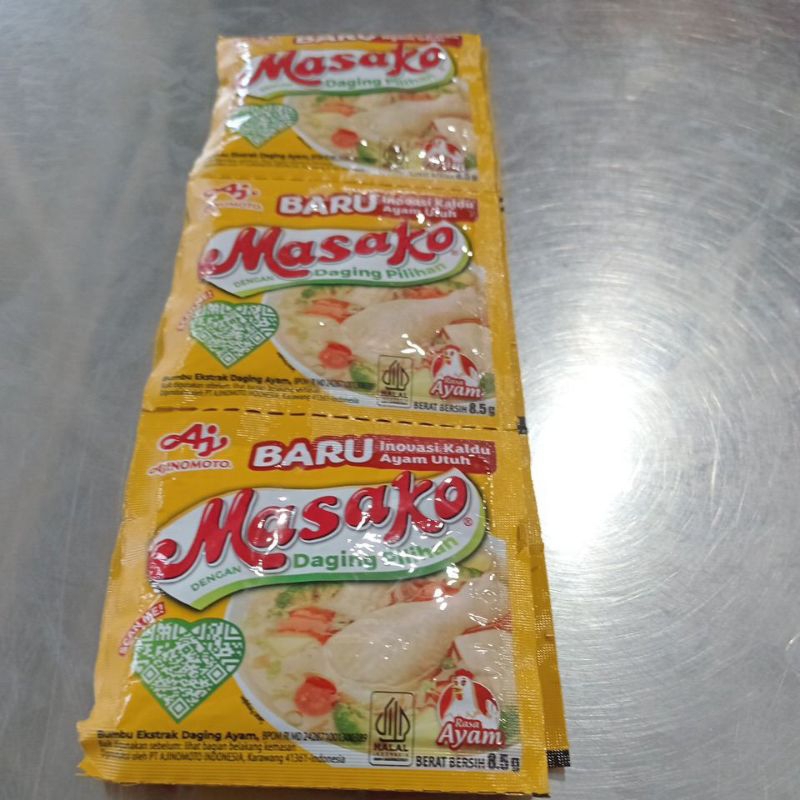 

Masako ayam dengan daging pilihan rasa ayam{1 renteng 12sacet}