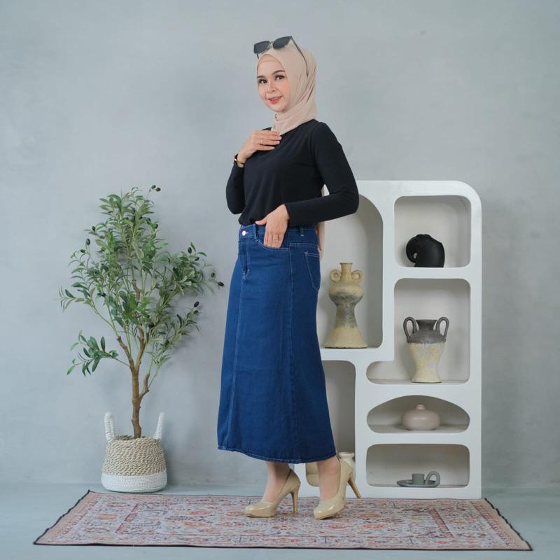 Rok Span Jeans Panjang Wanita Kekinian