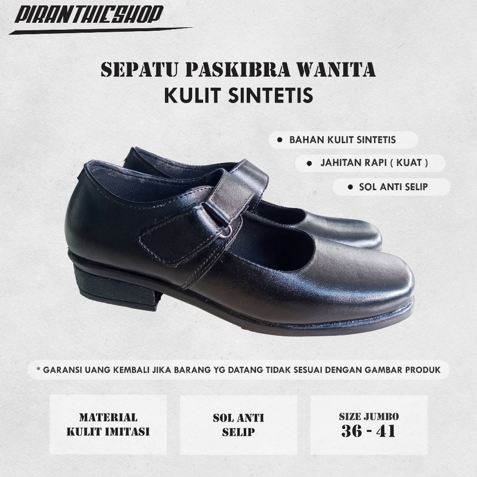 KODE Q12W Sepatu Pdh Pantofel Paskibra Wanita Kulit Sintetis Model Kretek