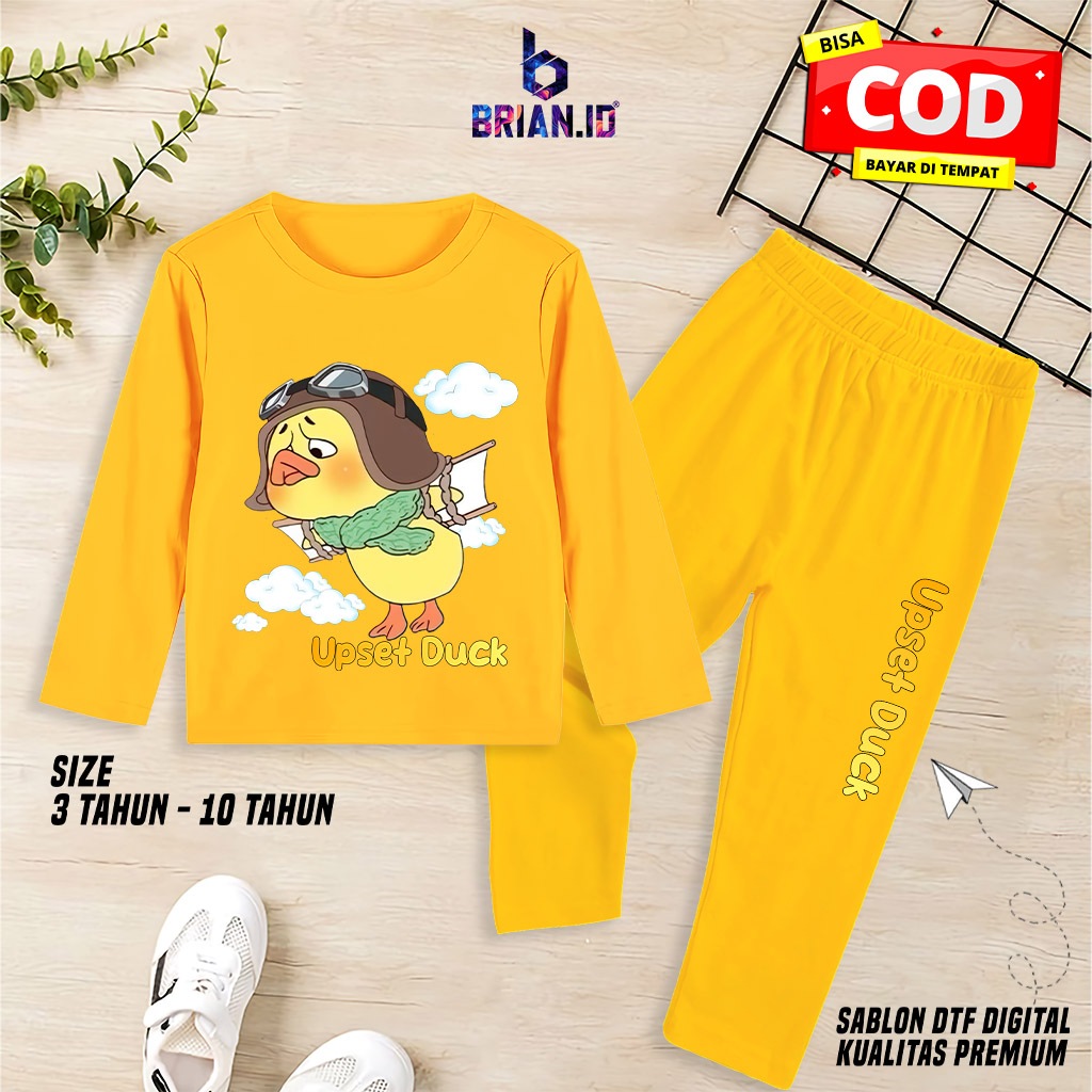 BRIAN.ID Baju Tidur Anak-Anak Gambar Bebek Kuning Upset Duck Viral Size 3-10 Tahun Piyama Anak Cewek