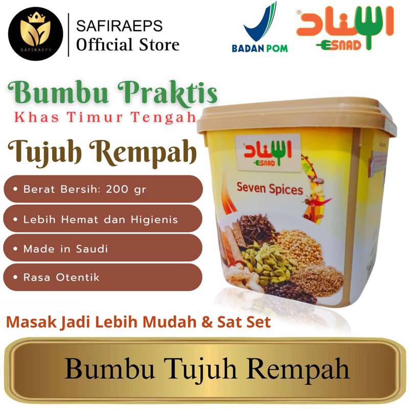 

Bumbu Esnad Seven Spices (Tujuh Rempah) Asli Saudi Sudah BPOM Halal - Esnad Bumbu Tujuh Rempah 200 gr