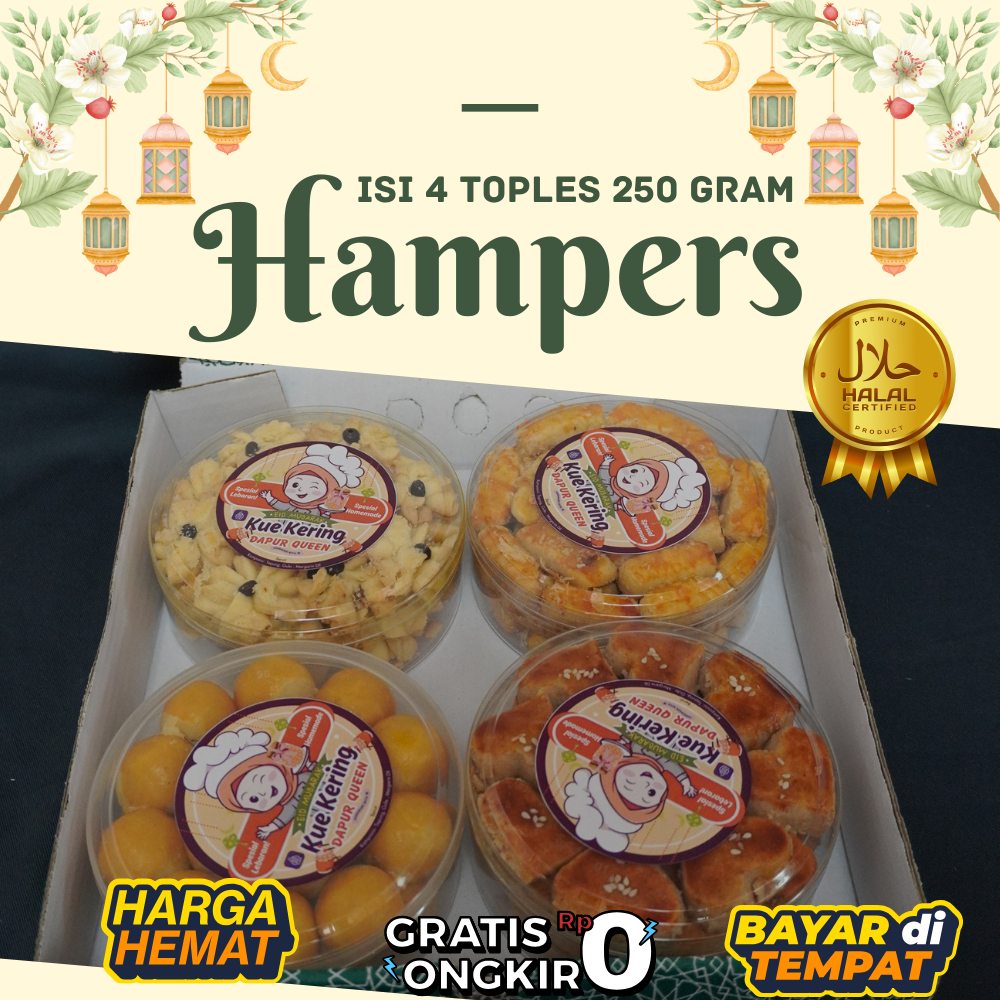 

PAKET KUE LEBARAN PARSEL LEBARAN PAKET KUE KERING LEBARAN ISI 4 TOPLES 250GRAM 100% HOMEMADE TERENAK