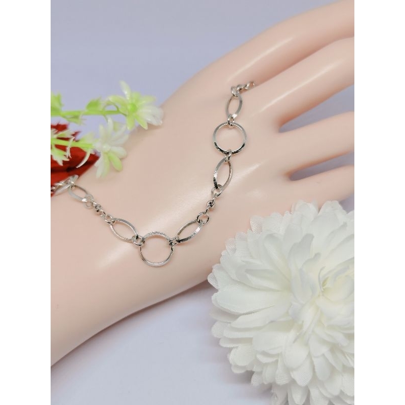 gelang rantai oval,  perak s925 lapis emas putih