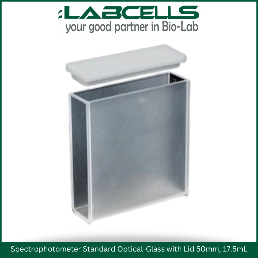 Kuvet Spektrofotometer Kaca dengan Tutup / Spectrophotometer Standard Glass Cuvette with Lid 50mm 17