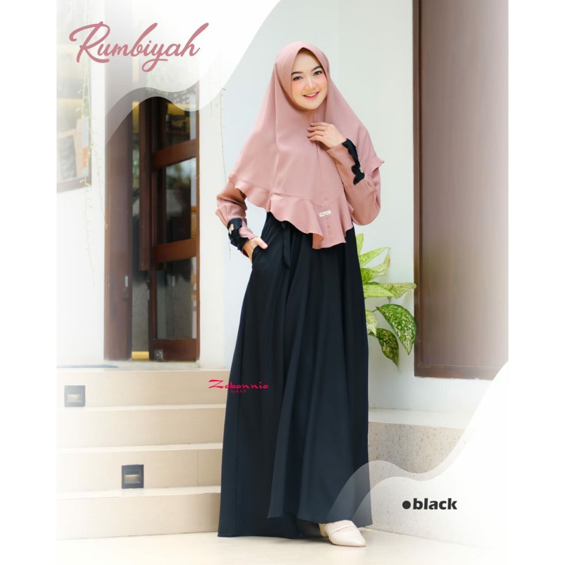 Rumbiyah Dress By Zabannia / Gamis only / Warna Hitam Polos / Gamis Kombinasi dua warna / Gamis musl