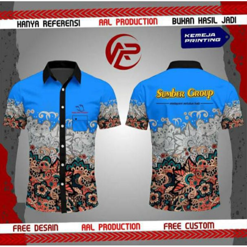 KEMEJA PRINTING SPESIAL DESAIN SUMBER GROUP KOMBINASI BATIK LENGAN PENDEK