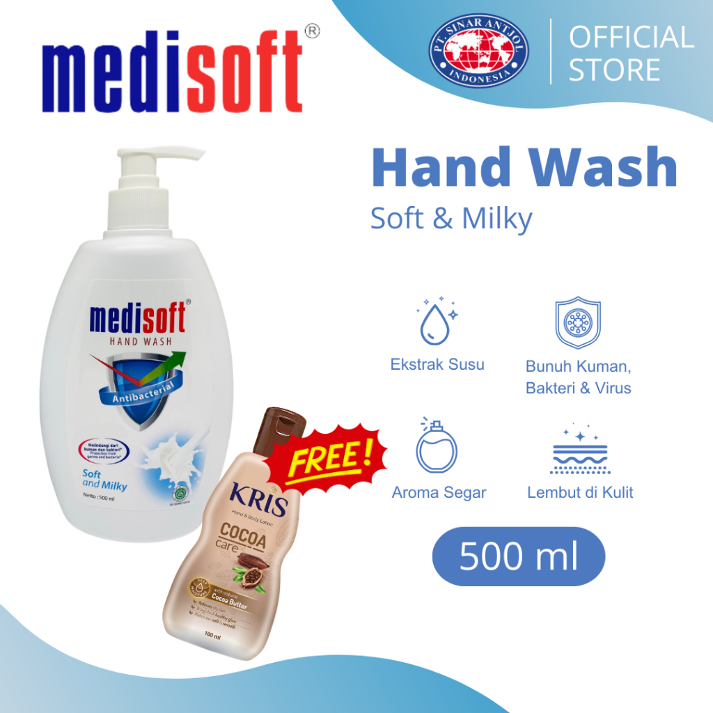 Beli Medisoft Handwash 500ml GRATIS Kris COCOA 100ml - Sabun Cuci Tangan Free Lotion