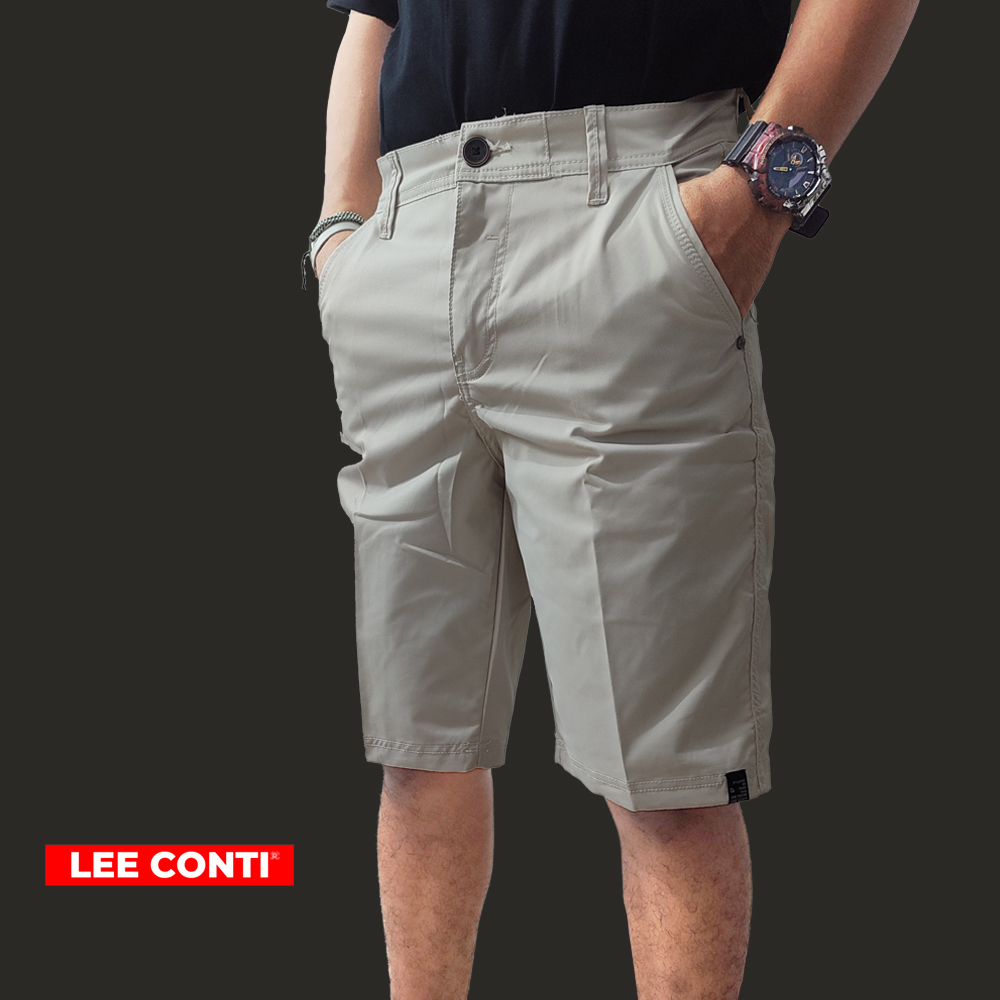 LEE CONTI Celana Pendek Pria Ban Kancing Katun Polos ( BNB )
