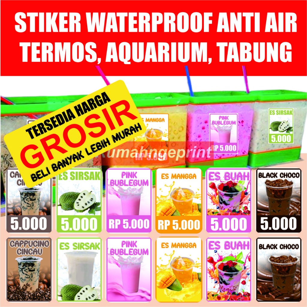 

Stiker Termos Aesthetic Tahan Air Sticker Es Aquarium CUSTOM Harga Ukuran A4 (20x30 cm)