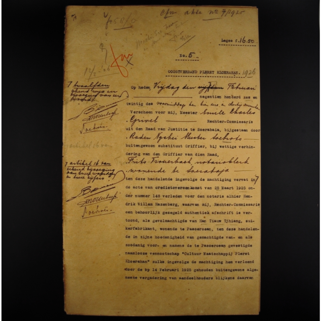 

Koleksi Dokumen Pemerintahan Hindia Belanda Akta Perjanjian Kredit Pabrik Gula Wilayah Pasuruan Tanggal 12 Februari 1926 No 5
