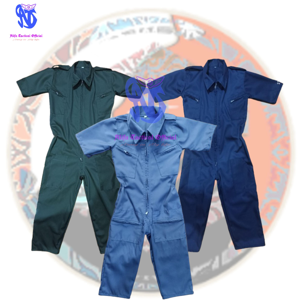 Baju profesi Anak Montir Bengkel Wearpack Mekanik Anak Lengan Pendek