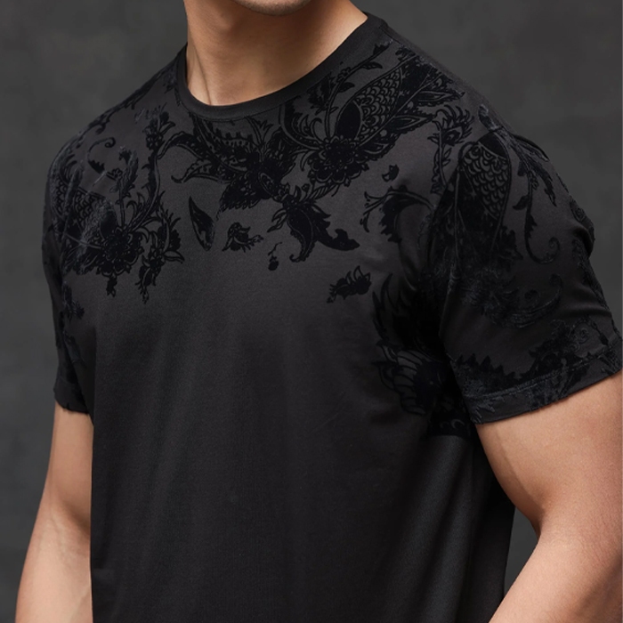 Kaos Hitam Pria Lengan Pendek Motif Bunga Branded Guess Martel Fashion Crewneck Tee 100% ORIGINAL Uk