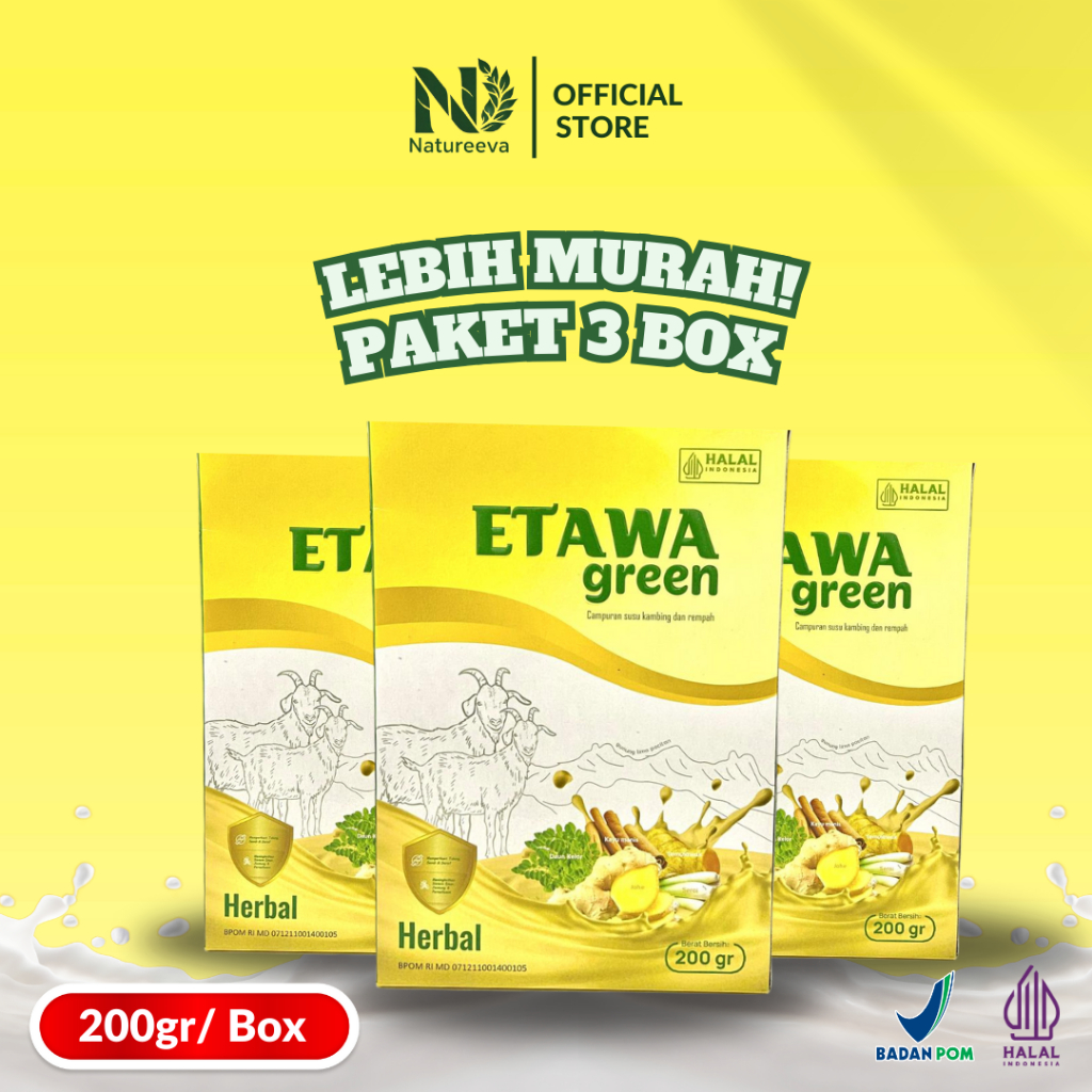 

Paket 3 BOX ETAWA GREEN 200gr - Susu Kambing Etawa Murni+Herbal+Superfood Daun Kelor – Atasi Masalah Tulang Sendi