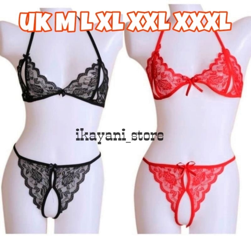 Set Bra Cd Lingerie Cosplay Transparan Bikini Gstring Sexy Open Thong Ukuran Kecil Besar Big Size