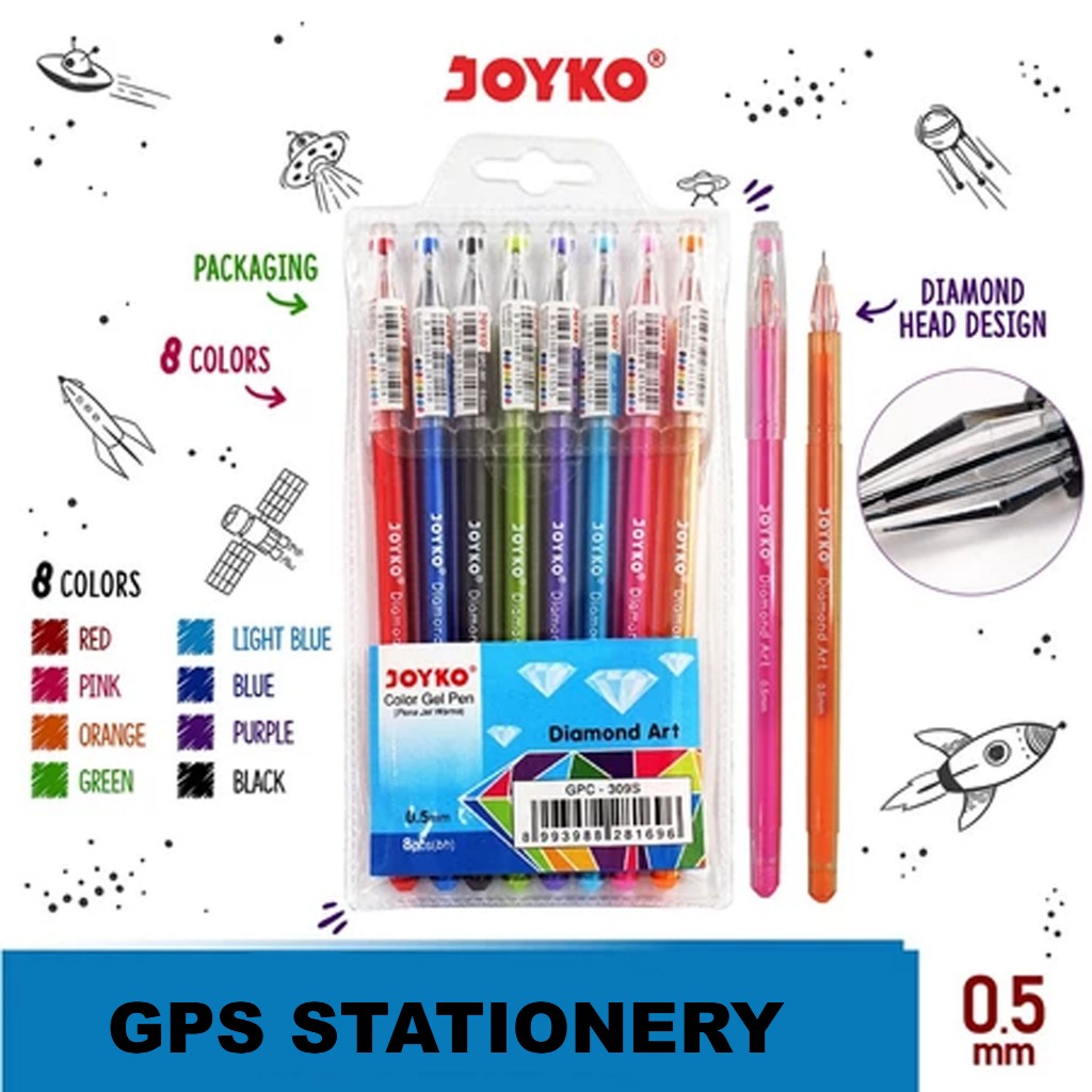 

Color Gel Pen Pulpen Pena Joyko GPC-309S 8 Warna 0.5 mm 1 SET
