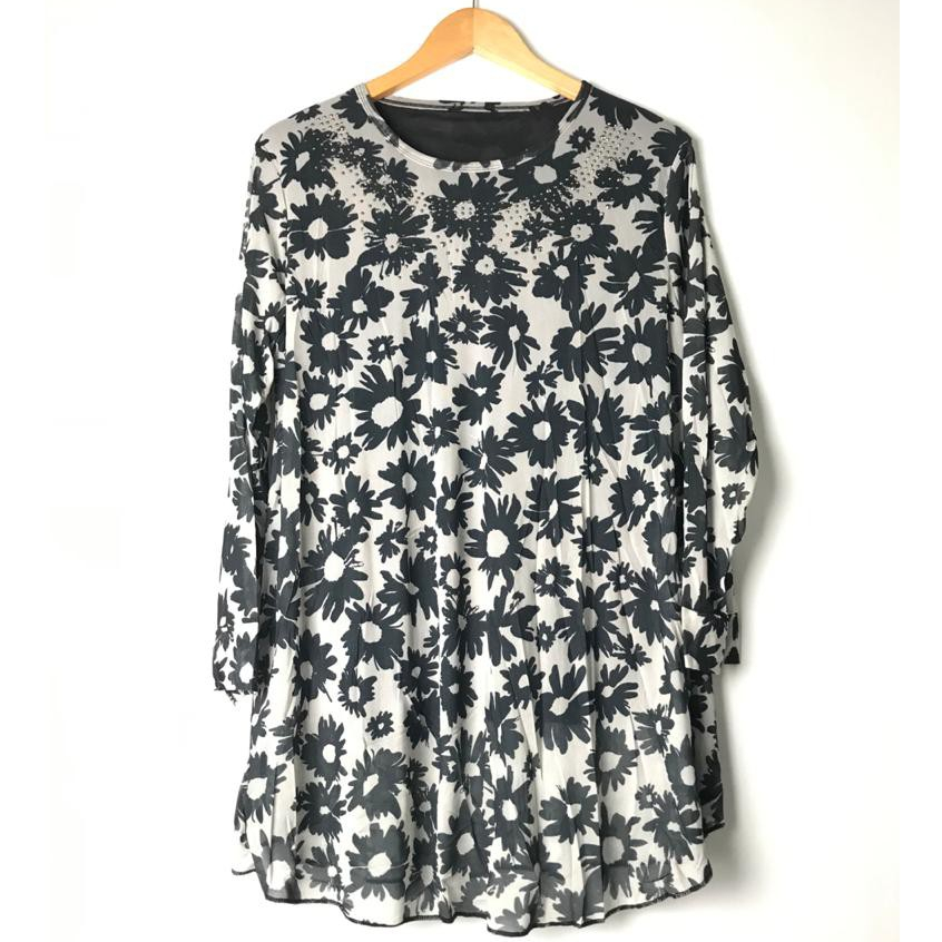 Atasan Tunik TiLe IMPOR LD 100 CM - LD 110 CM Motif Bunga Matahari Fit To L - XL