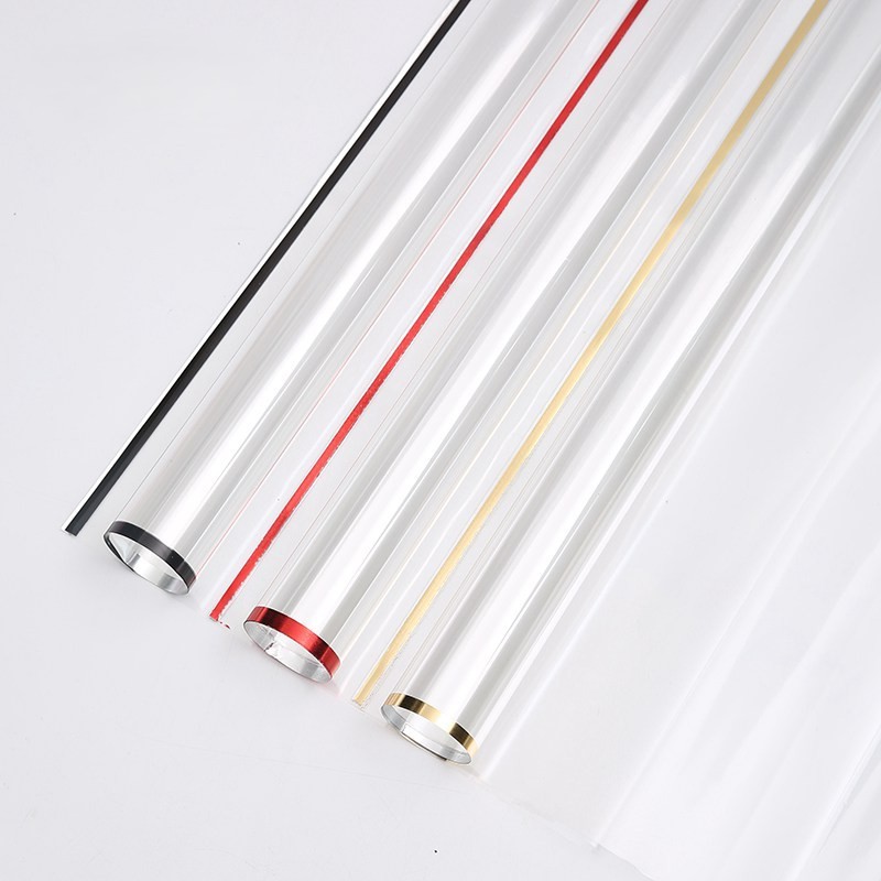 

Kertas Buket Bunga Transparan Garis Berwarna - Kertas Cellophane Transparent Plastik Bening Edge Colored List - Flower Wrapping Paper Plastic OPP Line