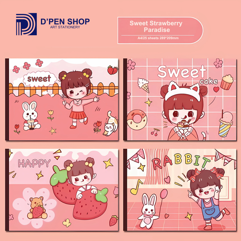 

Drawing book Buku Gambar A4 Cute Strawberry Theme Sweet Kawaii Stationery for Girls 25 Sheets