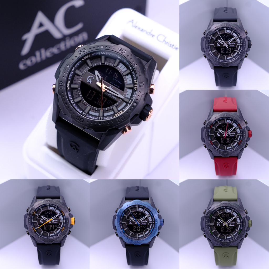 ALEXANDRE CHRISTIE PRIA AC 9370 AC9370 DUAL TIME BLACK RUBBER ORIGINAL