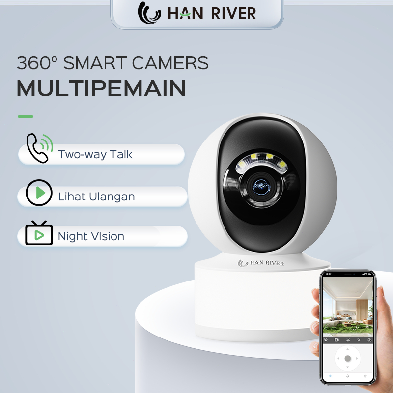 HAN RIVER CCTV Camera Pintar 3MP Full HD 360° Rotasi Pengawasan Jarak Jauh dan Audio interaktif