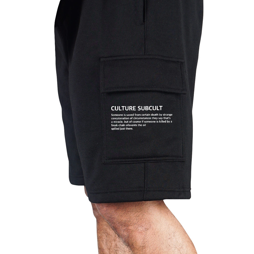 Troy Company Cargo Pants Fleece Short Pants Black Subcult - Celana Pendek Kargo Hitam SFC 3062
