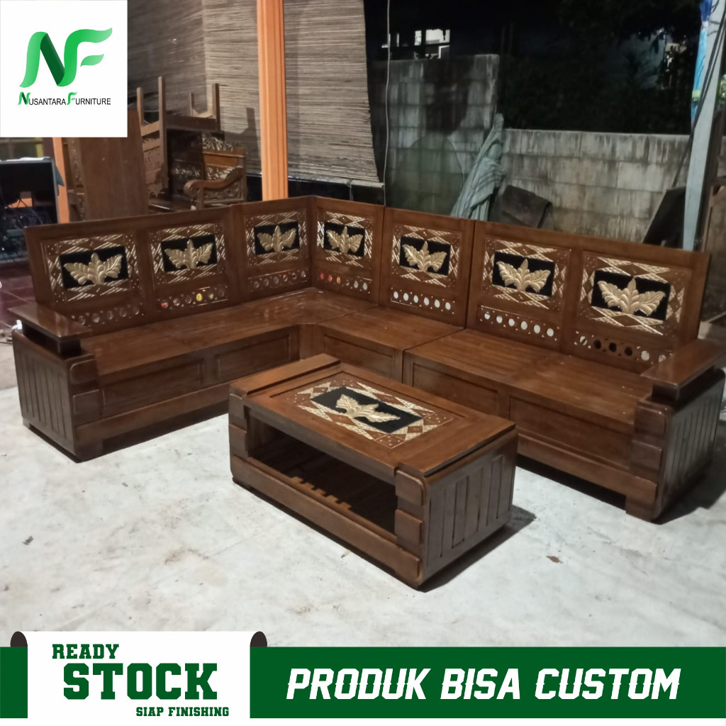 KURSI TAMU SUDUT KAYU JATI TERLARIS KURSI POJOK KURSI SUDUT TAMU L FURNITURE JEPARA