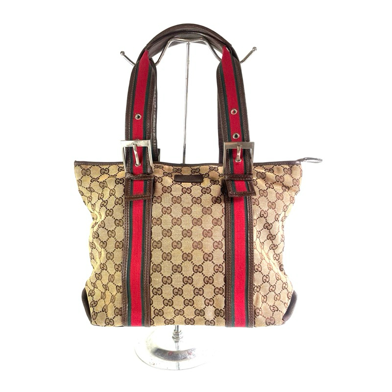 PRELOVED TAS GUCCI EBONY CANVAS VINTAGE STRIPE kondisi 90% - Tas gucci tote bag second ori - gucci b