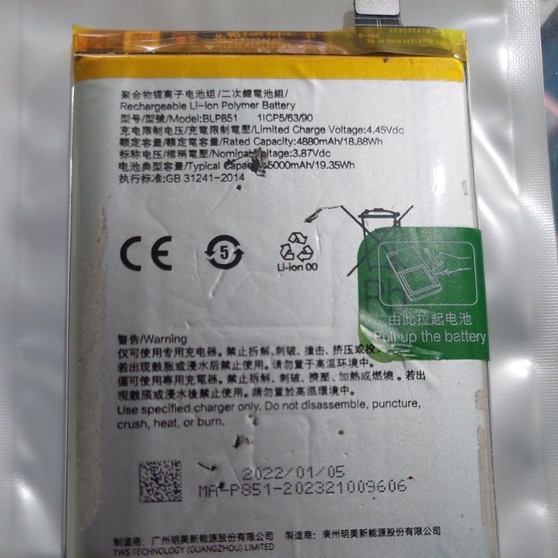 BATERAI BATREI OPPO A95 BLP851 ORI COPOTAN