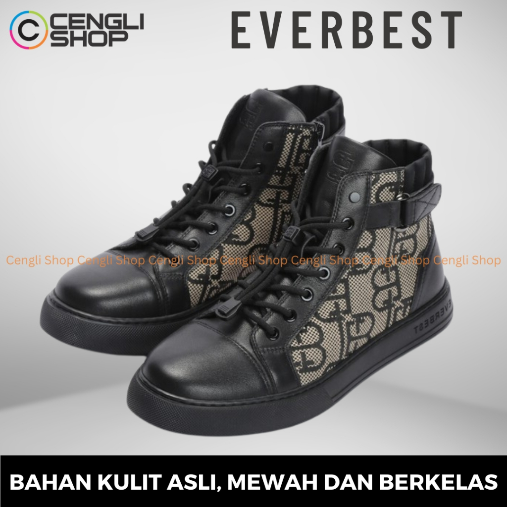 EVERBEST EM01 SEPATU BOOT SNEAKER PRIA ORIGINAL BOOTS SNEAKERS KULIT ASLI ORI HITAM