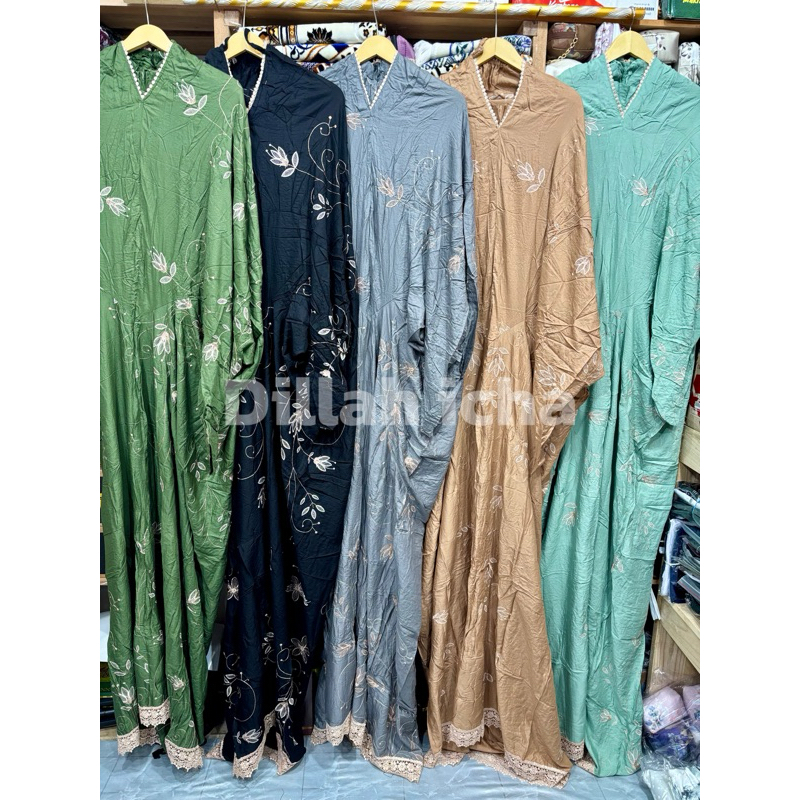 Mukena Terusan Bahan Rayon Motif Bunga Border