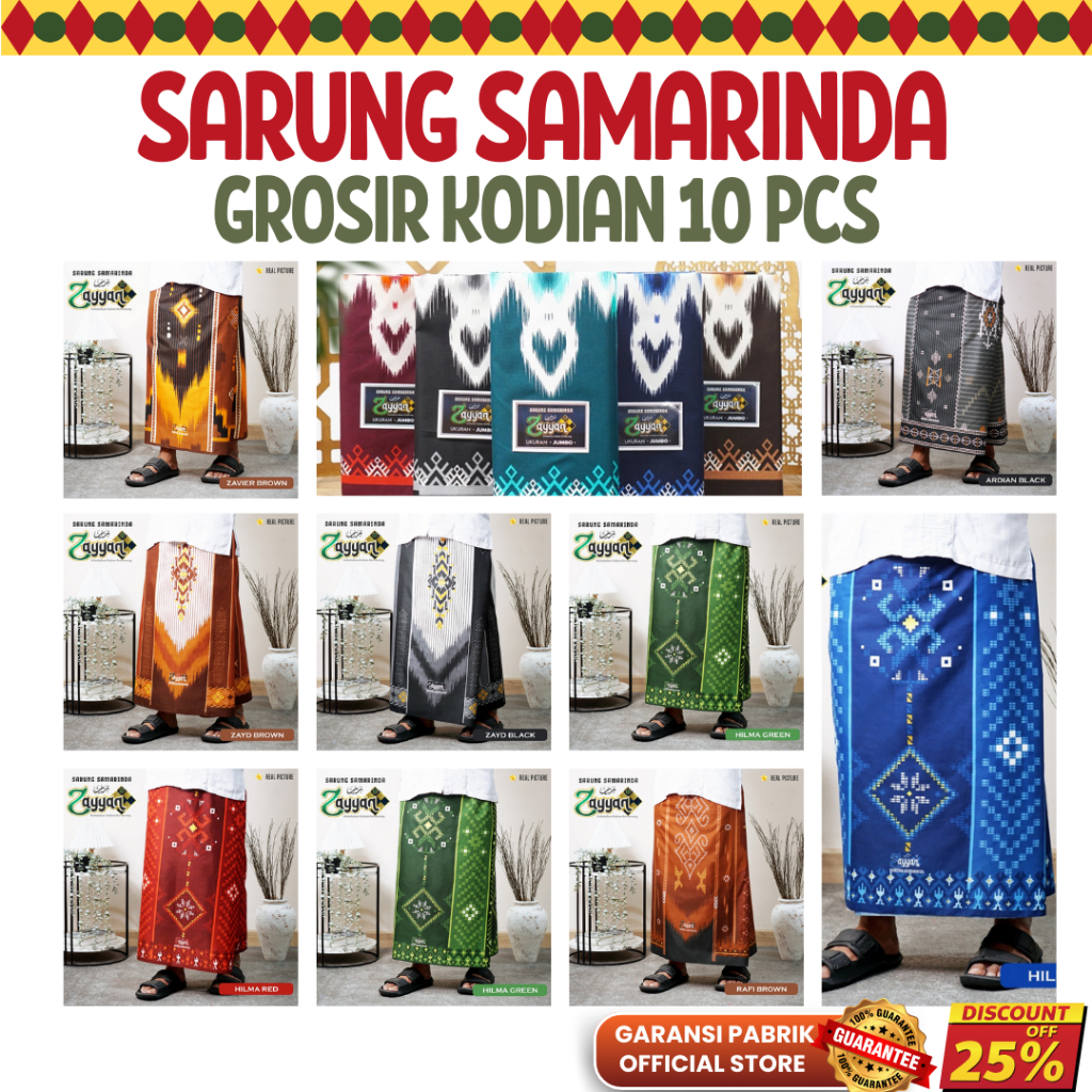 Sarung Samarinda Original Zayyan Grosir 10 Pcs Kodian Murah Asli Motif 2025