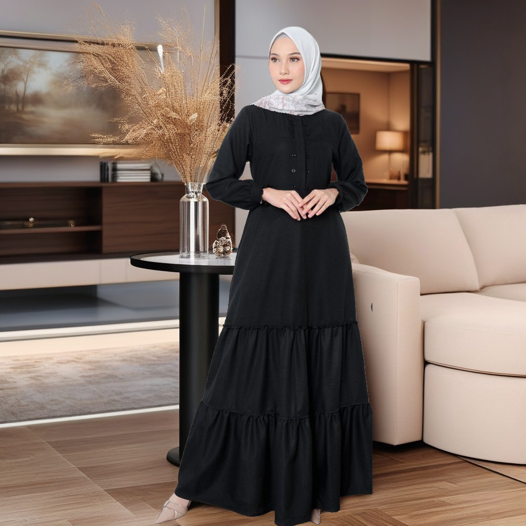 BAJU  GAMIS HAJI UMROH WANITA SEPLY SHABIRA 07 BLACK / BAJU GAMIS WANITA UNTUK UMROH DAN HAJI