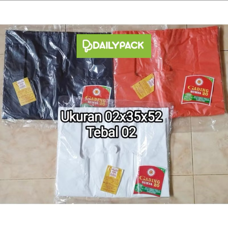 (ISI : 50) Kresek GADING SURYA 35x52 Tebal 02 Putih Hitam Merah / Kresek Uk 35 Merah Putih Hitam / K