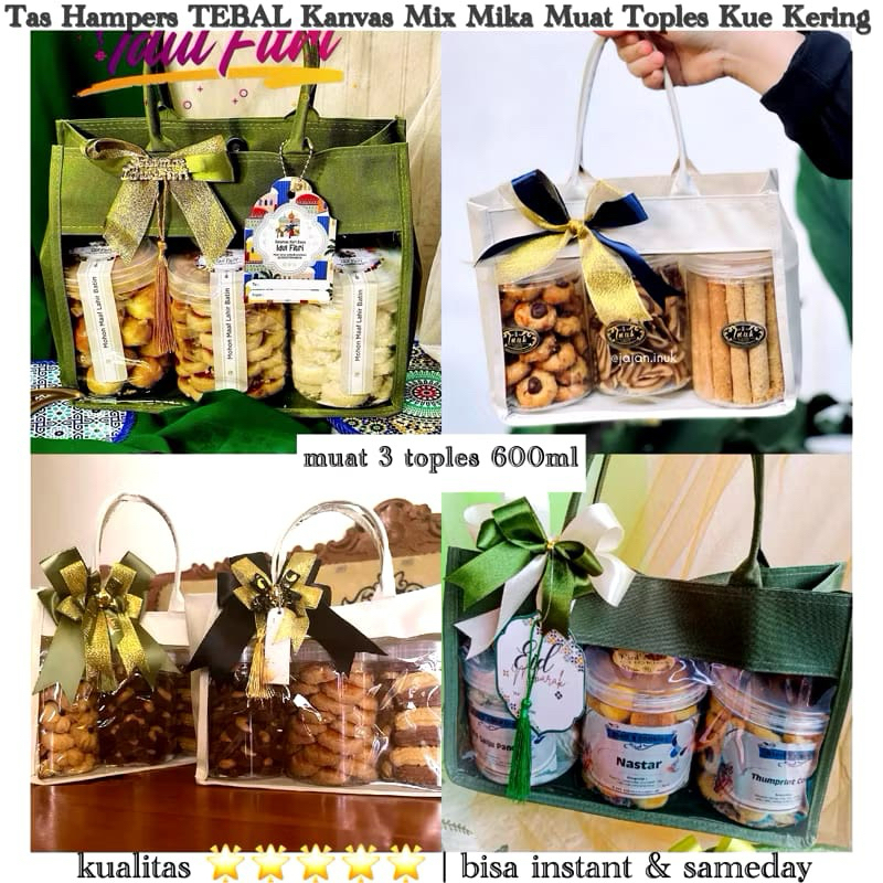 tas hampers lebaran ukuran besar / totebage hampers canvas kombinasi mika ukuran besar /tas hampers 