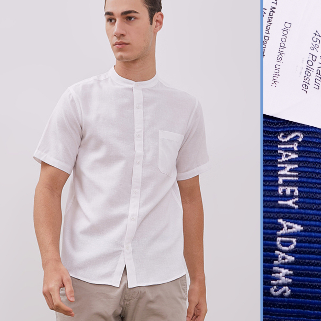STANLEY ADAMS Baju Koko Lengan Pendek Pria Premium Reguler - Putih Patern - Pakaian Muslim Pria
