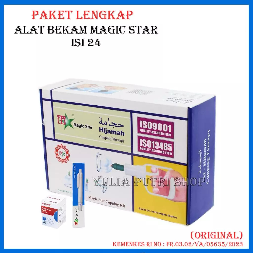 PAKET LENGKAP Alat Bekam Magic Star 24 + Pen Bekam Magicstar + Jarum Sinocare 1 Box / Kop Angin