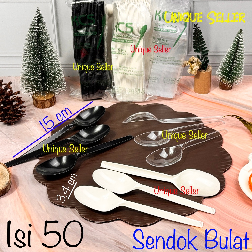 [Isi50] Sendok Bulat Plastik KCS Hitam Putih Bening / Sendok Bubur Plastik KCS / Sendok Dawet Plasti