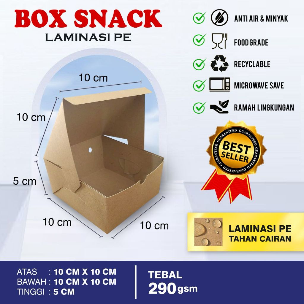 

50 pcs box snack10x10x5cm,lebih besar,kotak makanan,laminasi dalam,kuat,tidak mudah rusak,praktis,higienis,ekonomis dan murahh